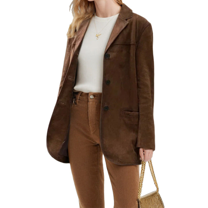 Damen Eleganter Blazer aus weichem Wildlederimitat mit schmalem Schnitt W&W Mode