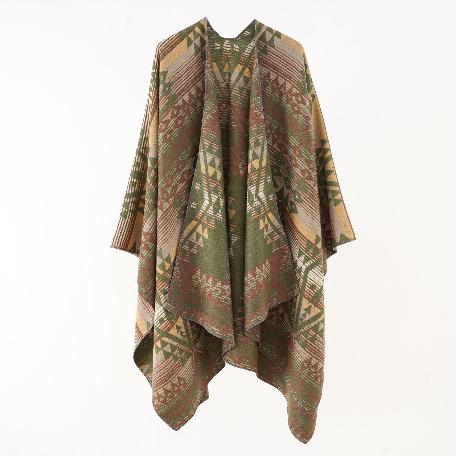 Damen Geometrischer Überwurfponcho mit warmem Material und trendiger Musterung WW