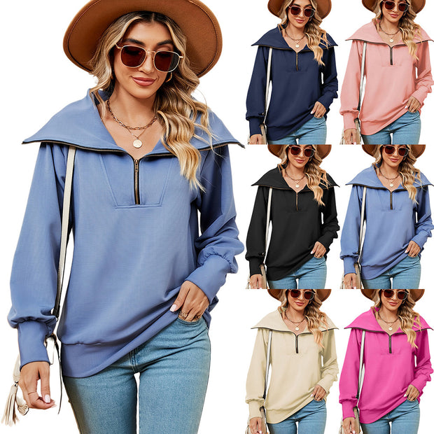 Damen Pullover mit modernem Stehkragen und Reißverschluss WW