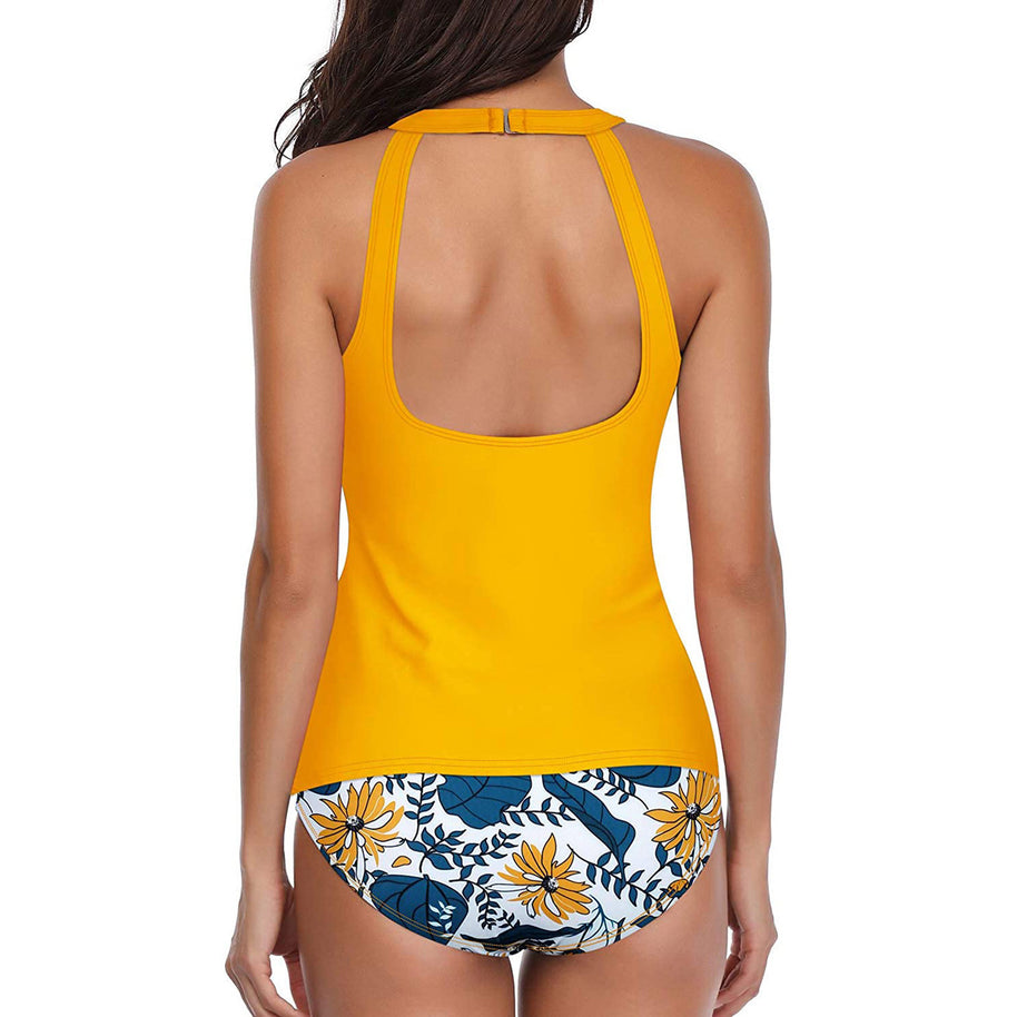 WW | Hochgeschlossenes Halter Scoop Back Tankini Mit Shorts