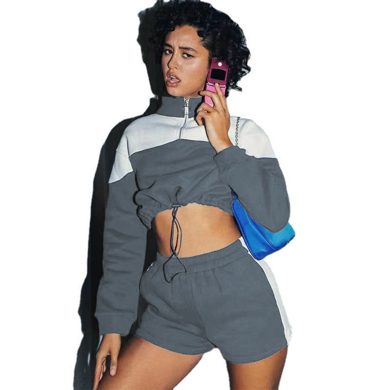 Damen sportliches Zweiteiler-Set mit cropped Jacke und Shorts WW