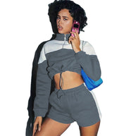 Damen sportliches Zweiteiler-Set mit cropped Jacke und Shorts WW