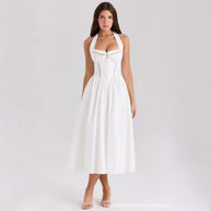 Damen Sommerkleid mit verstellbaren Trägern und floralen Applikationen WW