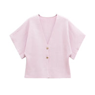Damen leichte Strickjacke mit elegantem V-Ausschnitt und luxuriösen Knopfdetails WW