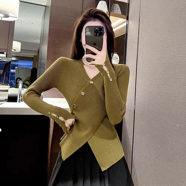 Damen Strickjacke mit asymmetrischem Schnitt und dekorativen Knöpfen WW