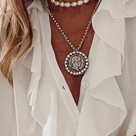 WW | Chiffon V-Ausschnitt Langarmshirt
