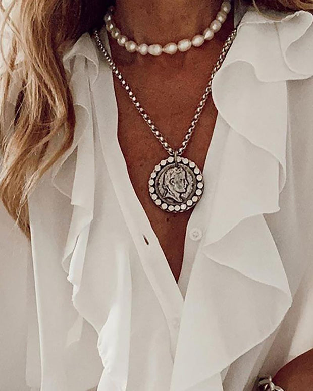 WW | Chiffon V-Ausschnitt Langarmshirt