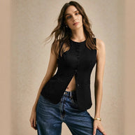 Damen sans-Ärmel Weste im eleganten Design mit Knopfleiste WW