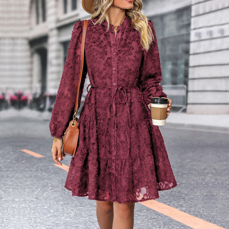 Damen Blusenkleid mit hochgeschlossener Leiste und verspieltem Design WW