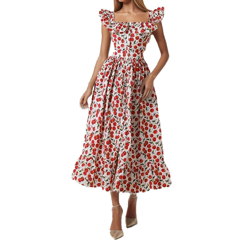 Damen Maxikleid mit Rüschendetails und knöpfbarem Oberteil W&W Mode