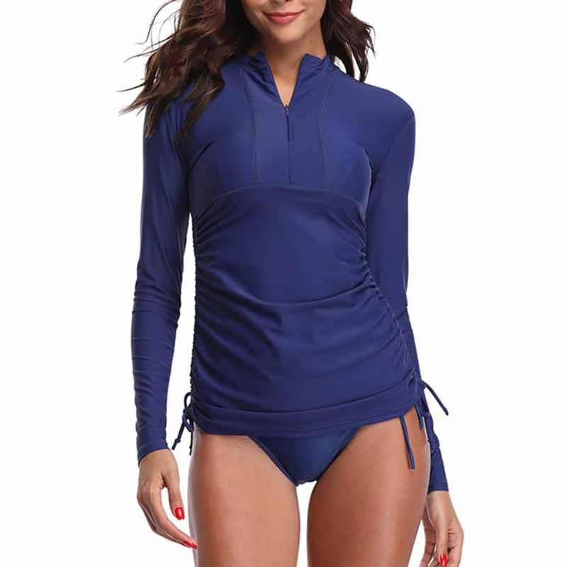 Damen Langärmliges Rashguard Shirt mit figurformenden Raffungen WW