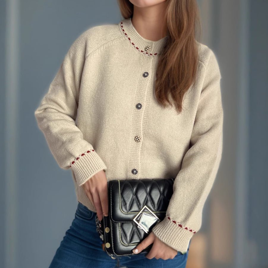 Damen Strickjacke mit dekorativen Knopfdetails und breiten Ärmeln WW