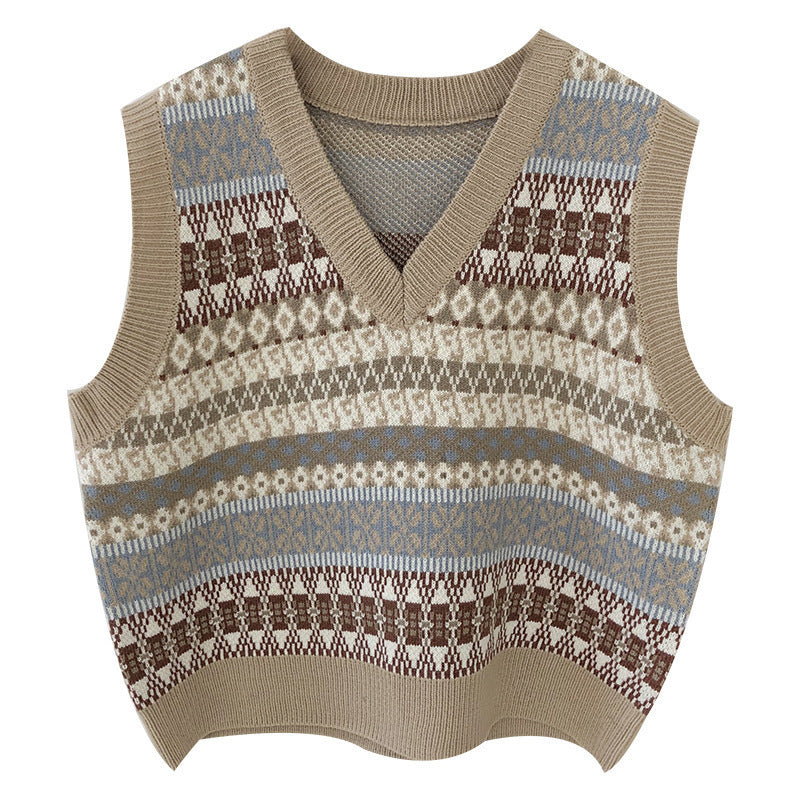 Damen Ärmellose Strickweste mit V-Ausschnitt und Muster WW