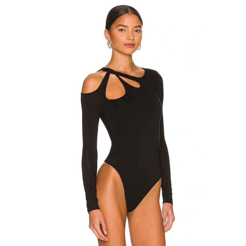 Damen Bodysuit mit asymmetrischem Ausschnitt und modischem Knoten W&W Mode