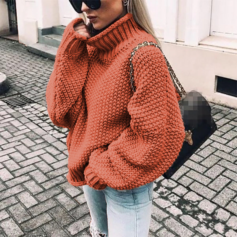 Damen Grobstrickpullover mit hohem Kragen und lässigem Schnitt W&W Mode