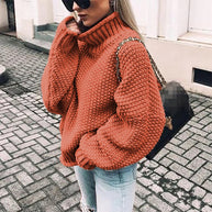 Damen Grobstrickpullover mit hohem Kragen und lässigem Schnitt WW