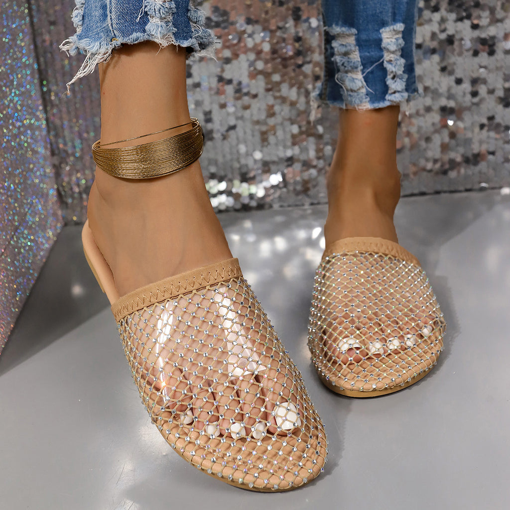 Damen Pantolette mit funkelnden Strassapplikationen und elegantem Netzdesign WW