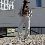 Damen sportlicher Fleece-Loungewear-Anzug mit hohem Kragen WW