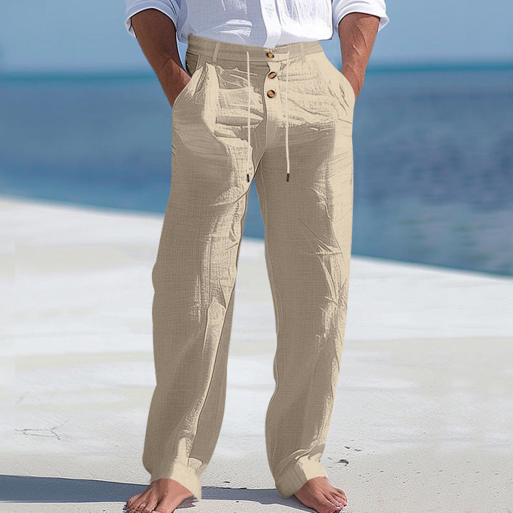 Herren lässige Leinenhose mit hohem Bund und bequemen Taschen W&W Mode