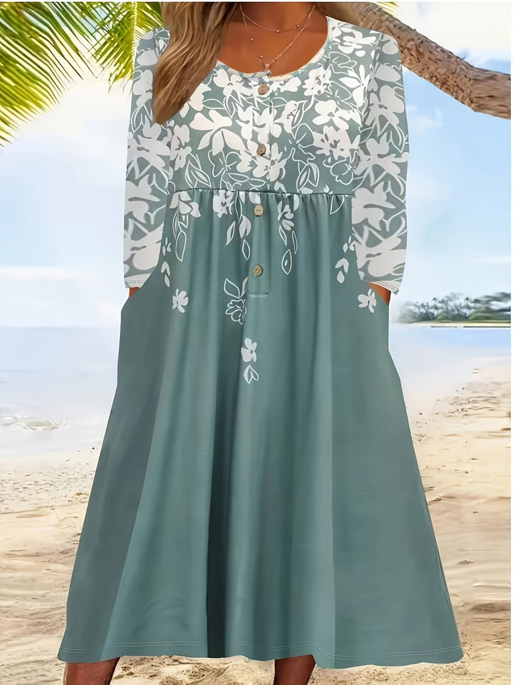 Damen Fließendes Midikleid mit floralem Musterdruck und praktischen Taschen W&W Mode
