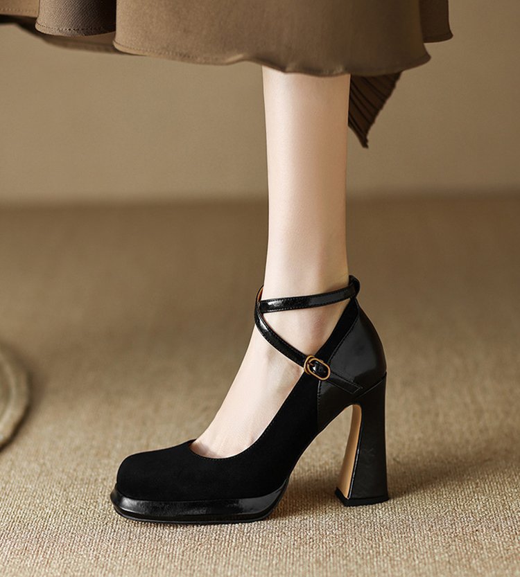Damen elegante Mary Jane Pumps mit luxuriösem Blockabsatz W&W Mode