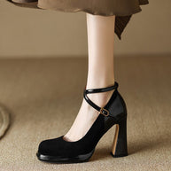 Damen elegante Mary Jane Pumps mit luxuriösem Blockabsatz W&W