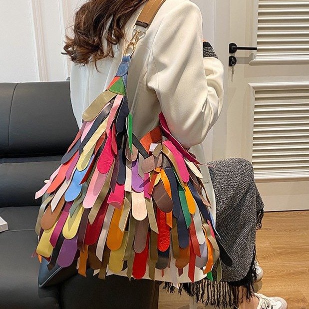 Damen Bunte Fransen Hobo Tasche WW