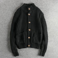 Damen Strickjacke mit großen Taschen und Knopfverschluss WW