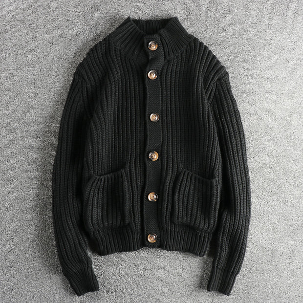 Damen Strickjacke mit großen Taschen und Knopfverschluss WW