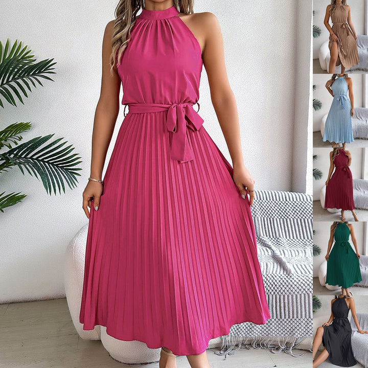 W&W Mode | Frühling Elegante Stehkragen Taille-betonte Falten Maxi Kleid