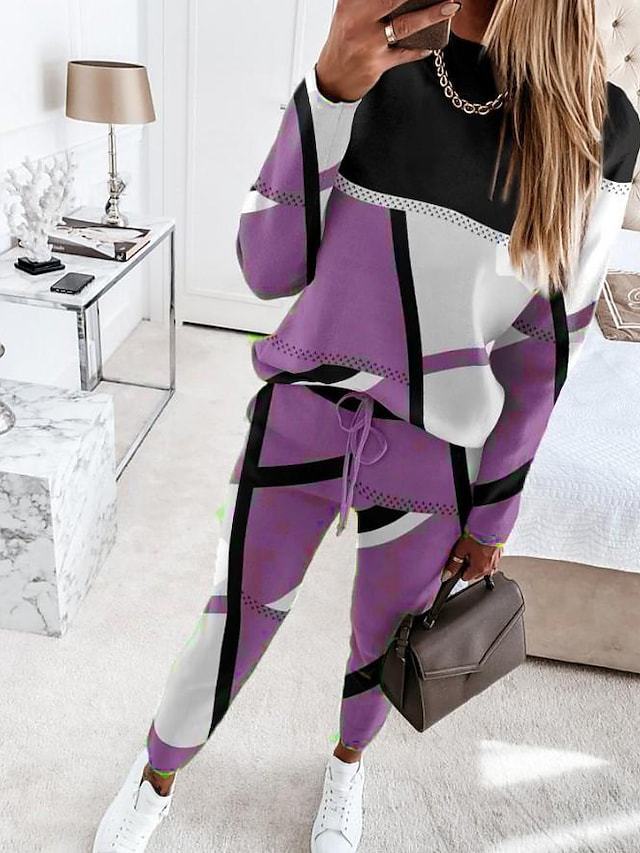Damen modisches Sportset mit grafischem Muster und elastischem Bund WW