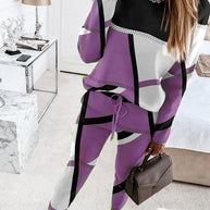 Damen modisches Sportset mit grafischem Muster und elastischem Bund WW