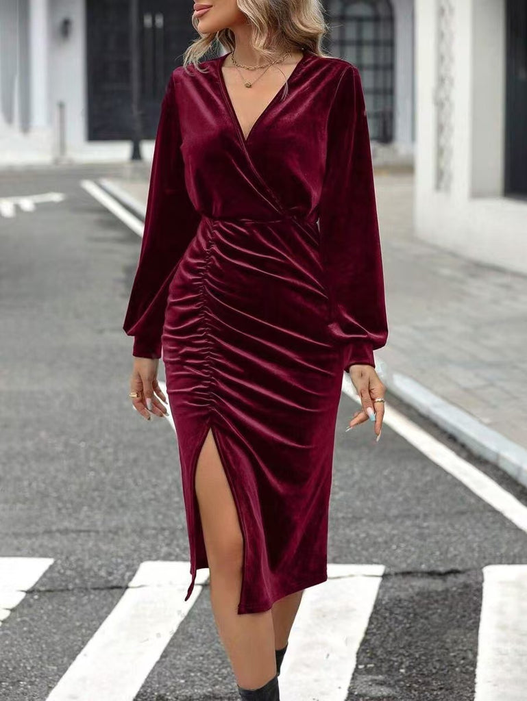 Damen Elegantes Wickelkleid aus samtiger Qualität WW