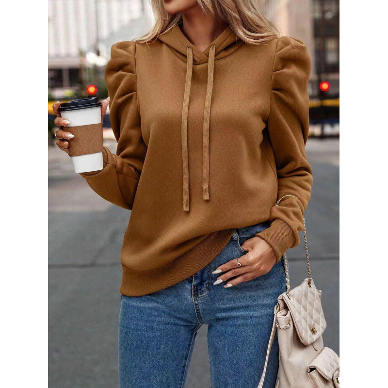 Damen bequemer Kapuzenpullover mit Puffärmeln und gemütlichem Schnitt WW