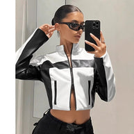 Damen Sportliche cropped Jacke aus Kunstleder mit Kontrastdetails WW