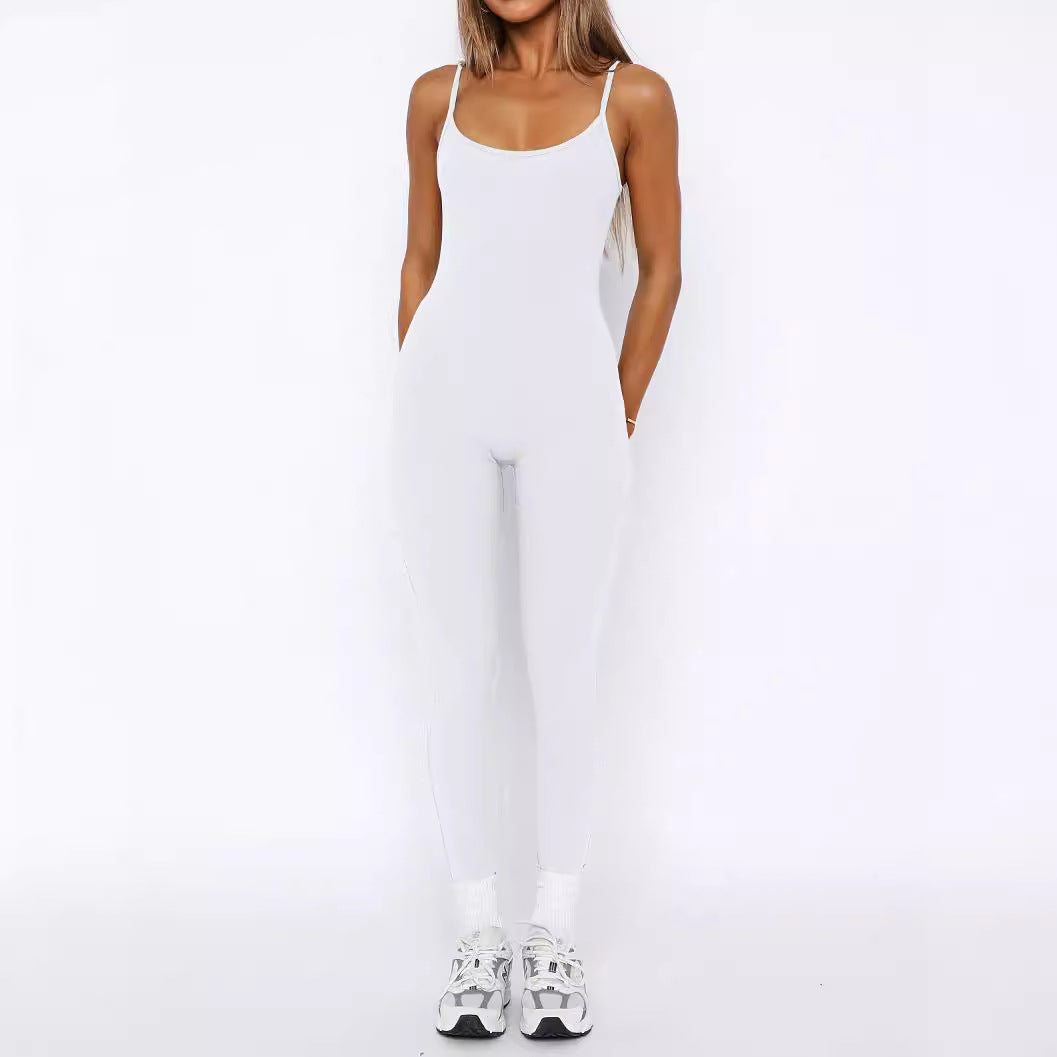 Damen Sportlicher Langoverall mit verstellbaren Trägern und figurbetonendem Schnitt WW