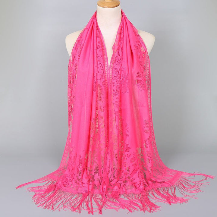 Damen Langer Spitzen-Schal mit fransten Abschlüssen W&W Mode