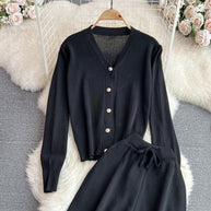 Damen Strickanzug mit weitem Bein und Knopfleiste WW