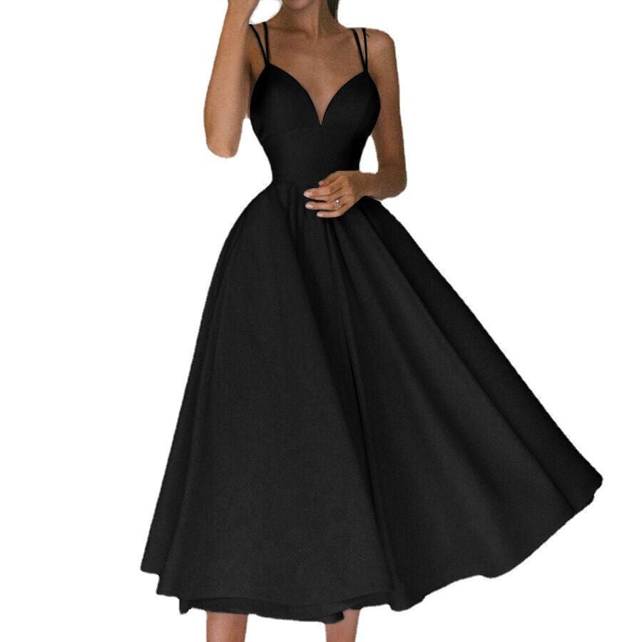 Damen A-Linien Kleid mit V-Ausschnitt und trägerlosem Design WW
