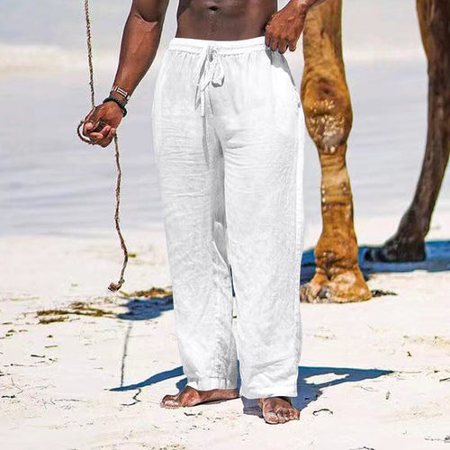 Herren entspannte Leinenhose mit elastischem Bund und seitlichen Taschen W&W Mode