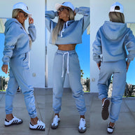 Damen sportliches Cropped Hoodie und Jogginghose-Set WW