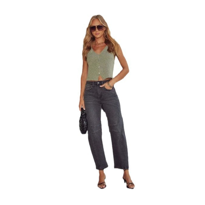 Damen weite High-Waist Jeans mit strukturiertem Design WW