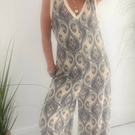 Damen Jumpsuit mit weitem Bein und elegantem Blattmuster WW