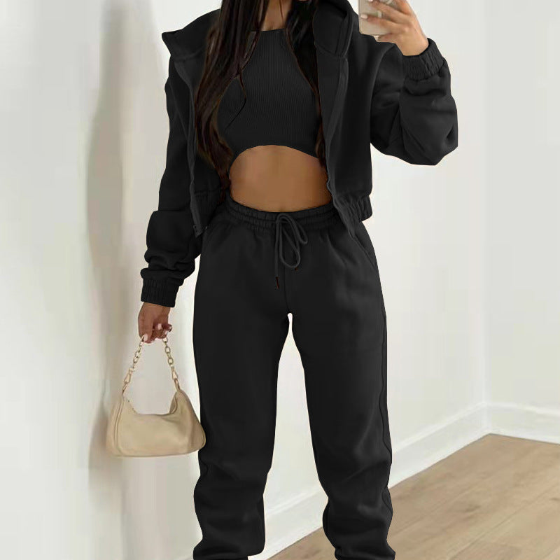 Damen Sportliches Zweiteiler-Set mit kurzem Oberteil und lässigen Jogginghosen WW