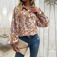 Damen Bluse mit auffälligem Paisleymuster und voluminösen Puffärmeln WW
