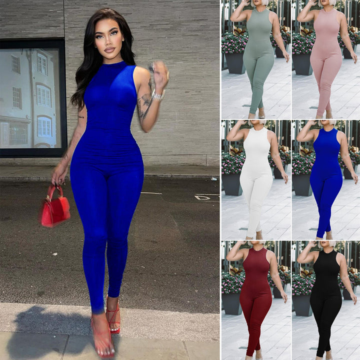 Damen All-in-One Jumpsuit mit tiefem Ausschnitt und figurbetontem Schnitt W&W Mode