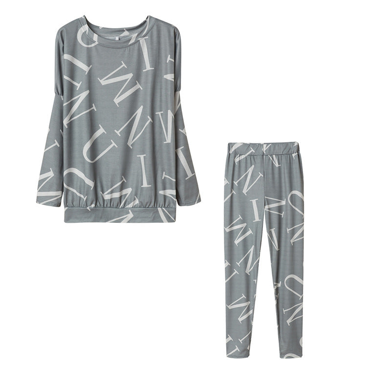 Damen Pyjama-Set mit langärmligem Oberteil und elastischen Hosen WW