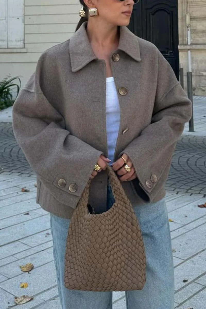Damen Modische Oversized-Wolljacke mit Knopfdetails und weitem Schnitt WW