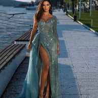 WW | Frühling Sommer Damen Kleidung Cocktail Abendkleid Paillette Schlitz Gastgeber Party Kleid