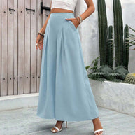 Damen weite Palazzo-Hose mit eleganten Falten und hohem Bund W&W
